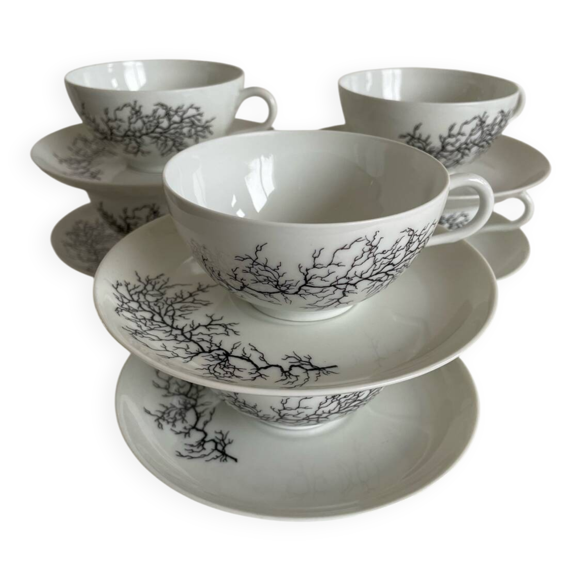 Françoise Adnet “Black Coral” 6-cup and saucer set – Pork