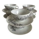 Françoise Adnet “Black Coral” 6-cup and saucer set – Pork