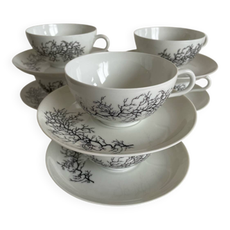 Françoise Adnet “Black Coral” 6-cup and saucer set – Pork