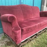 Red velvet sofa English style Chippendale 1950