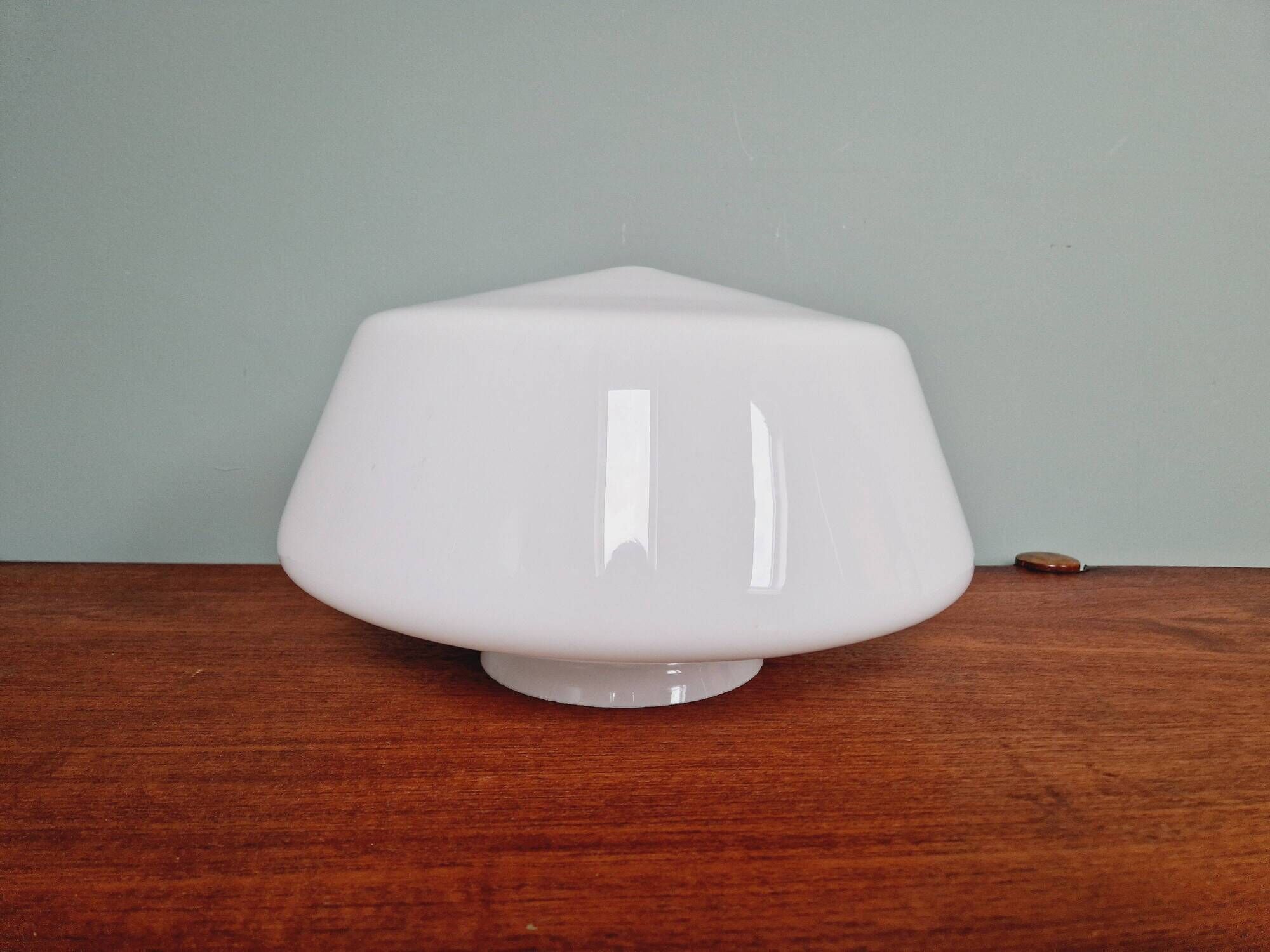 Large Art Deco pendant light in conical white opaline, 1920s-30s