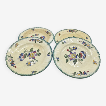 Lot de 4  assiettes plates en faïence de Longwy