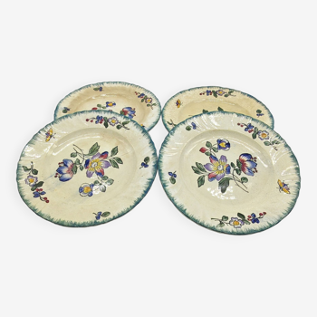 Set of 4 flat plates in Longwy earthenware