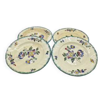 Lot de 4  assiettes plates en faïence de Longwy