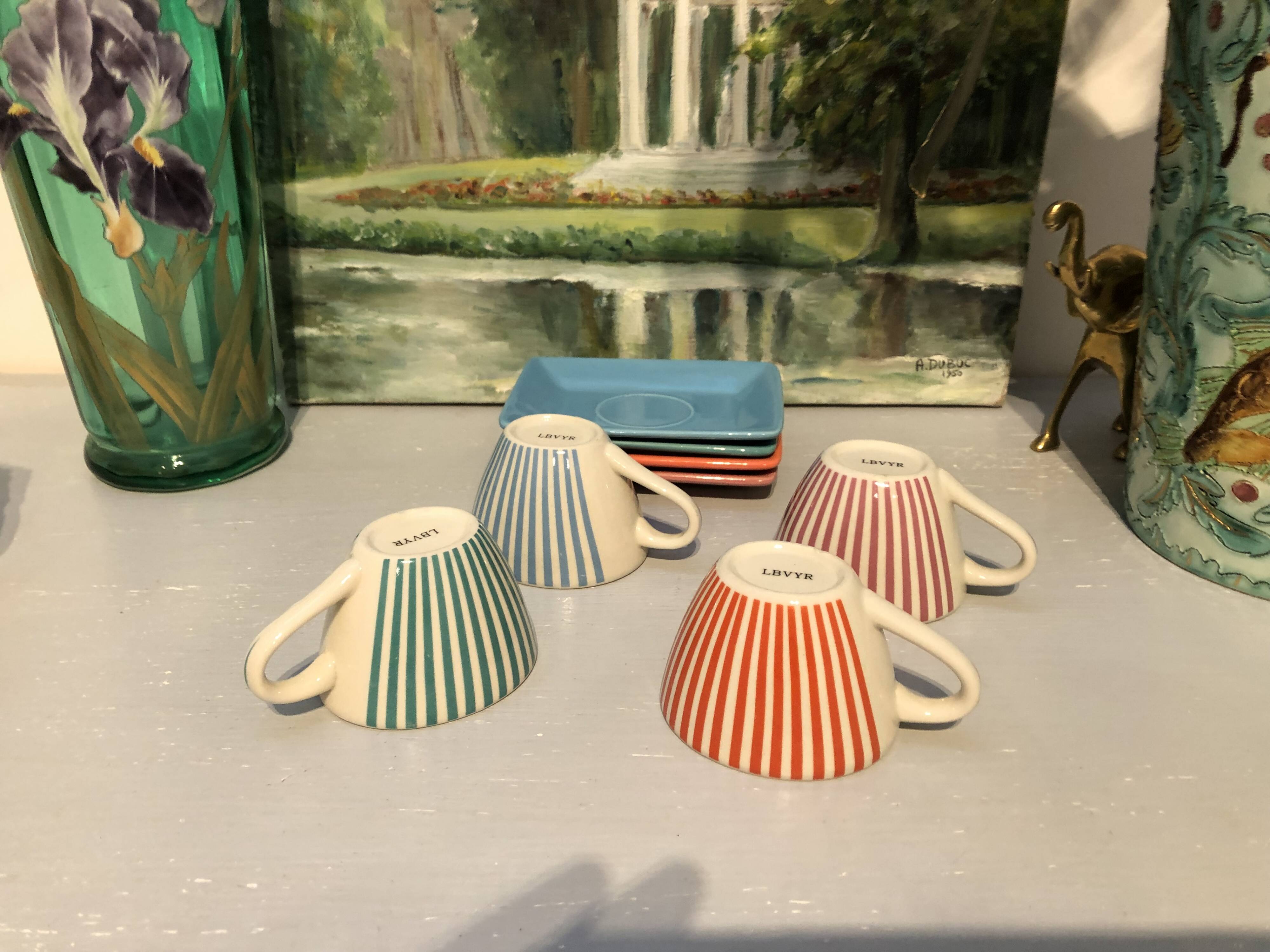 4 vintage ceramic coffee cups produced by lbvyr circa