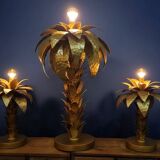 Hollywood Regency Palm Tree Lamp Trio – Hammered Gold Metal