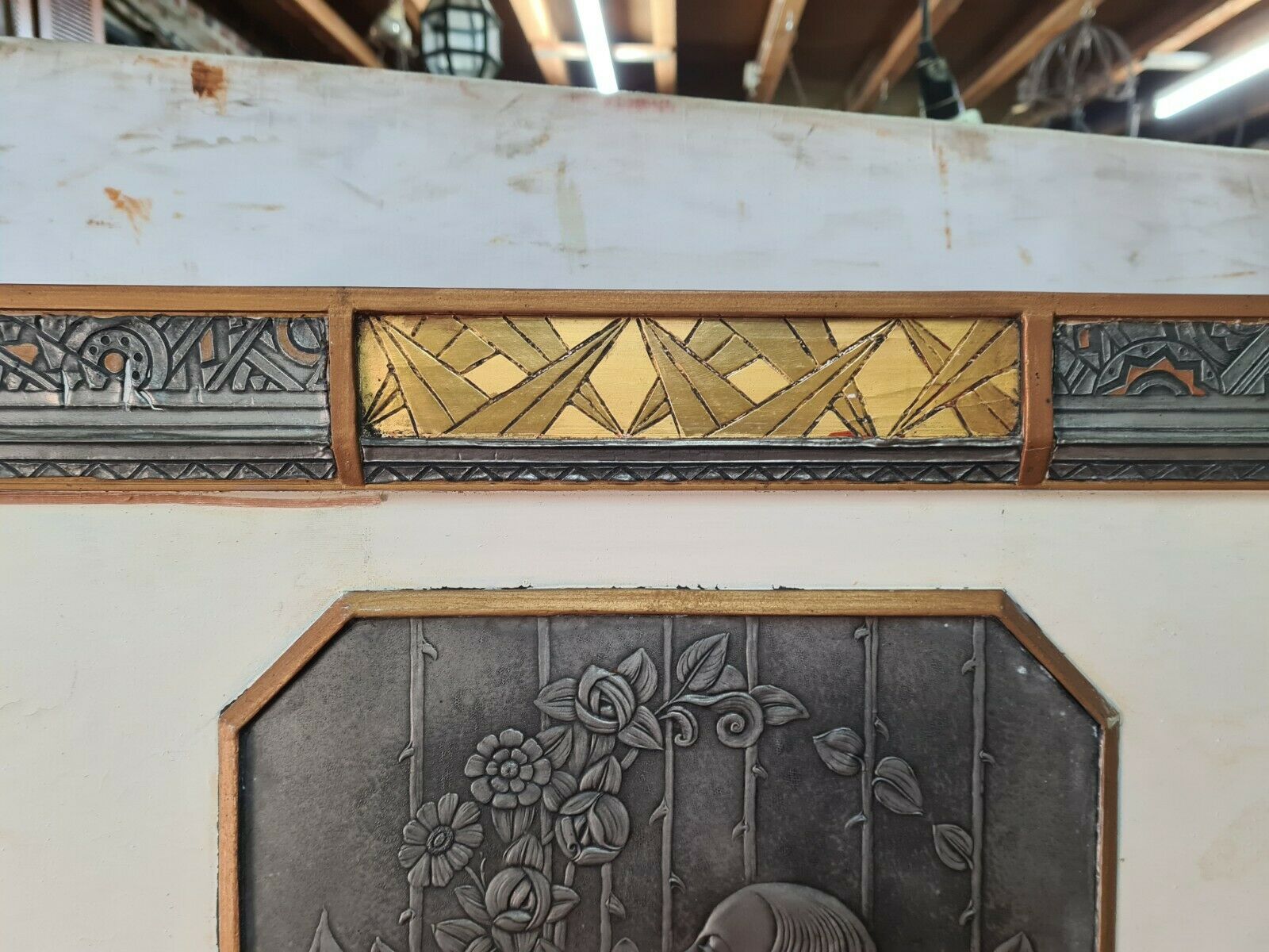 Golden patinated art deco mirror - 160x76cm