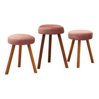 Set of three pink footstools, Danish design, 1960s, production: Denmark