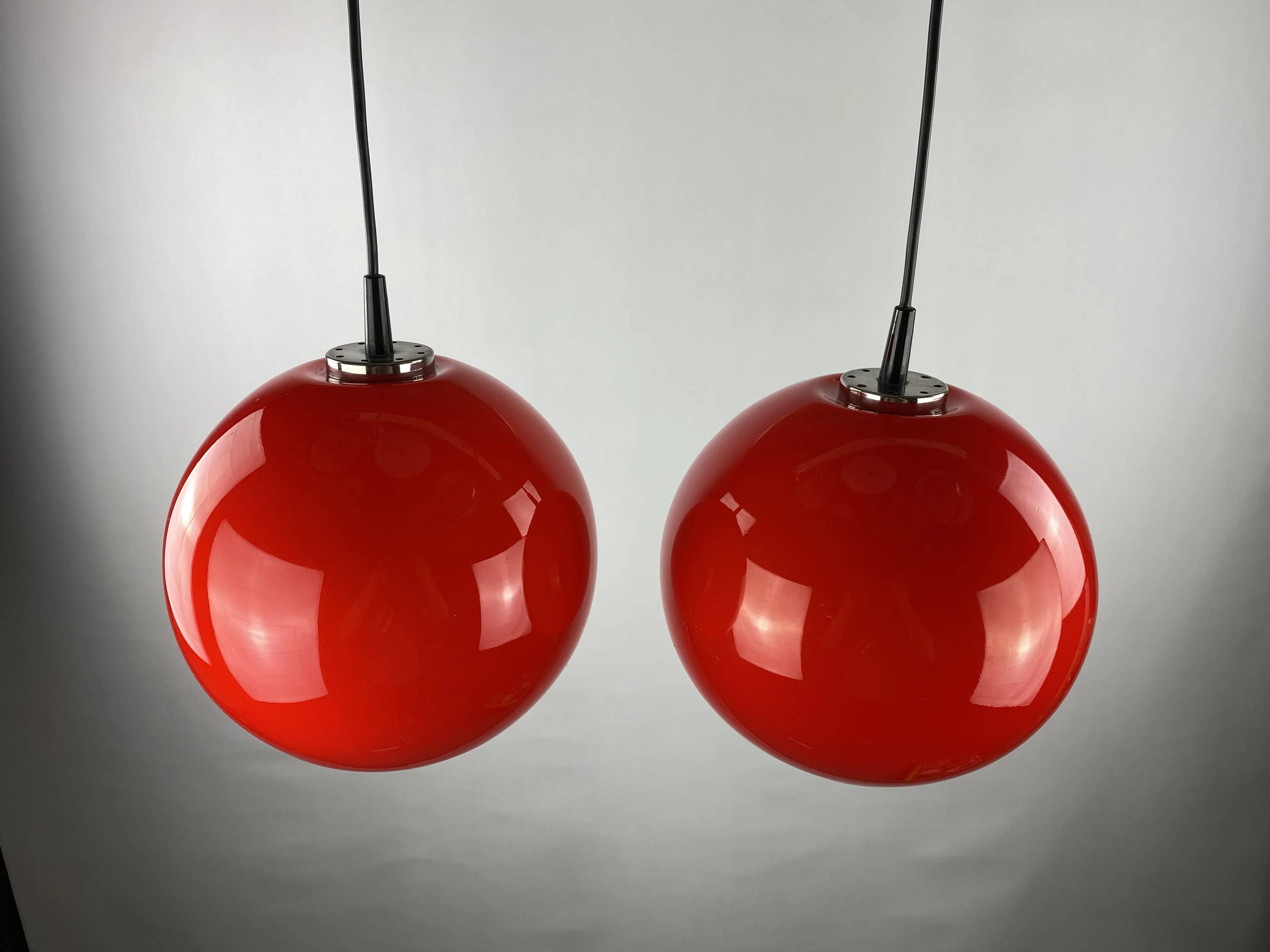 Pair of two cherry glass pendants by Peill & Putzler
