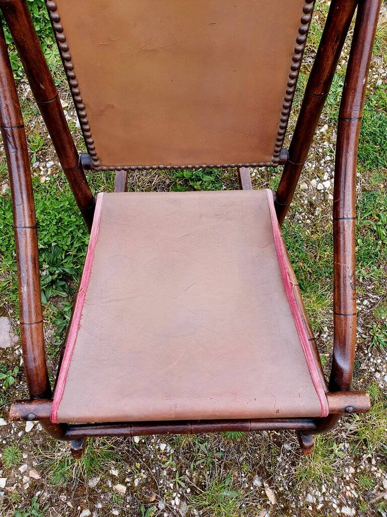 Leather and bamboo rocking chair