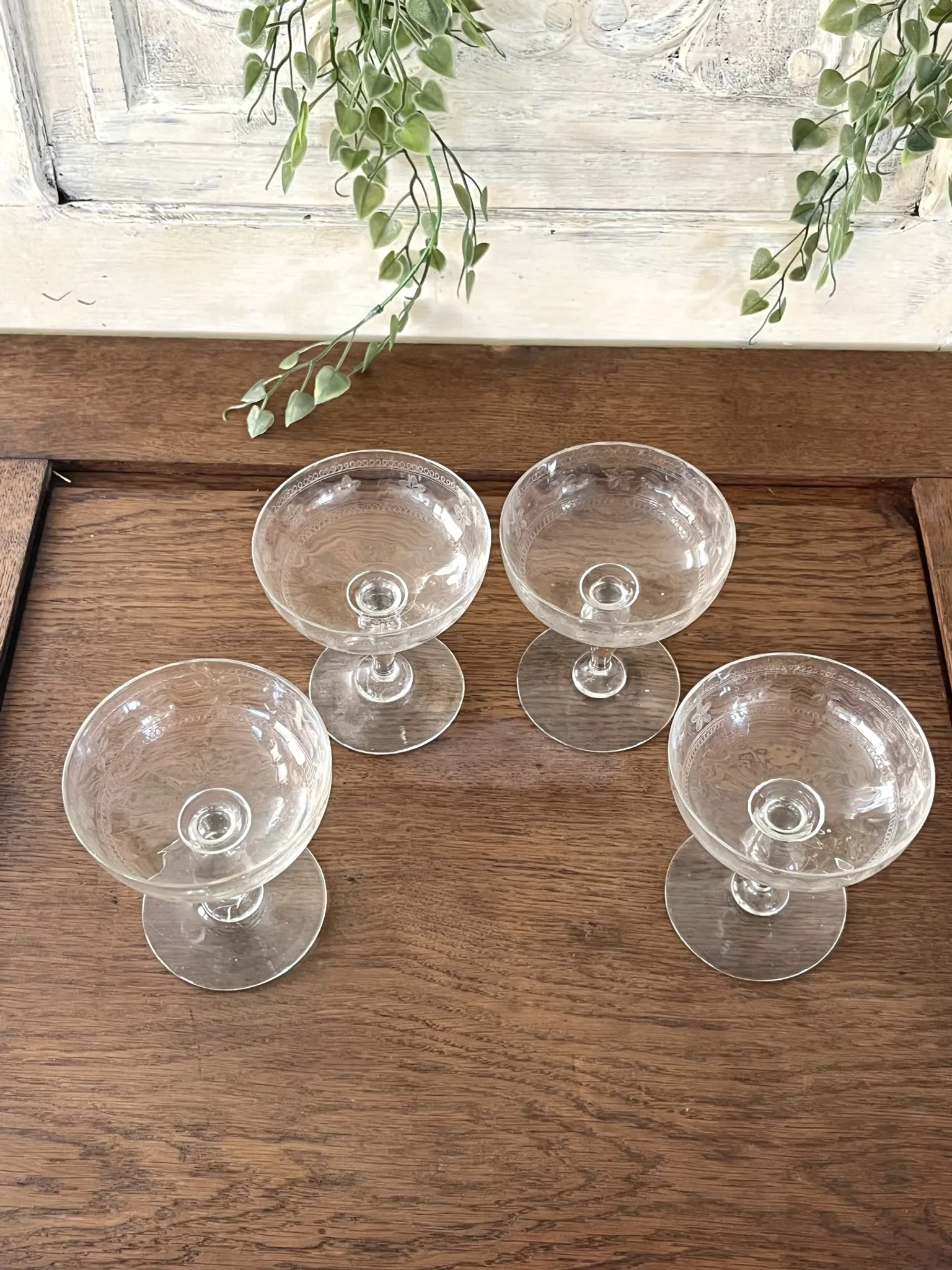 Champagne coupes etched set of 4