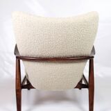 Armchair Upholstered In White Wool With Frame Made In Dark Wood By Schubell & Madsen From 1950s