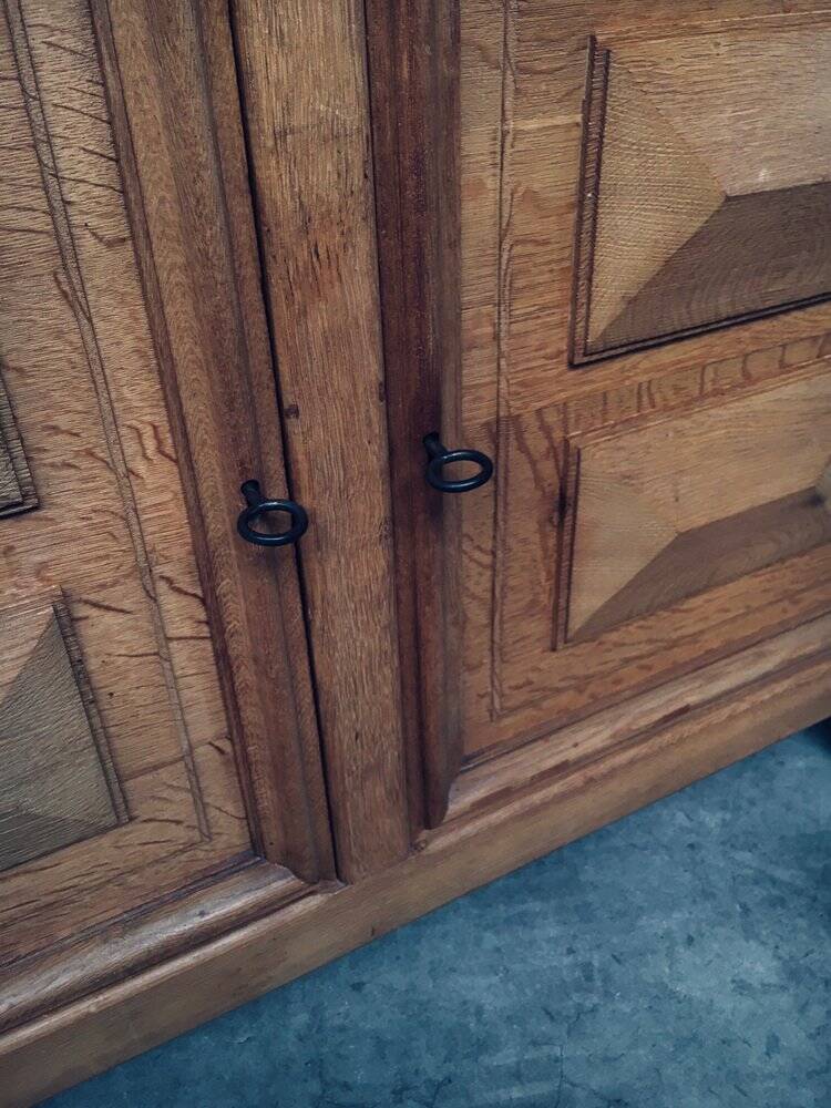 Brutalist Handcrafted Oak 2 Door Cabinet, Belgium, 1950s