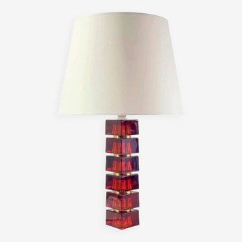 Large Mid-Century Scandinavian Glass & Brass Table Lamp by Carl Fagerlund for Orrefors, Sweden, 1960