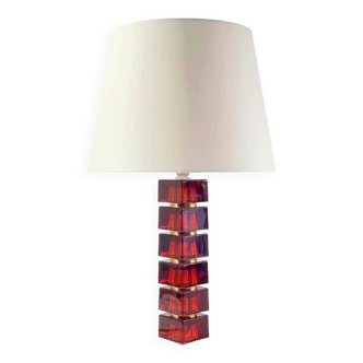 Large Mid-Century Scandinavian Glass & Brass Table Lamp by Carl Fagerlund for Orrefors, Sweden, 1960