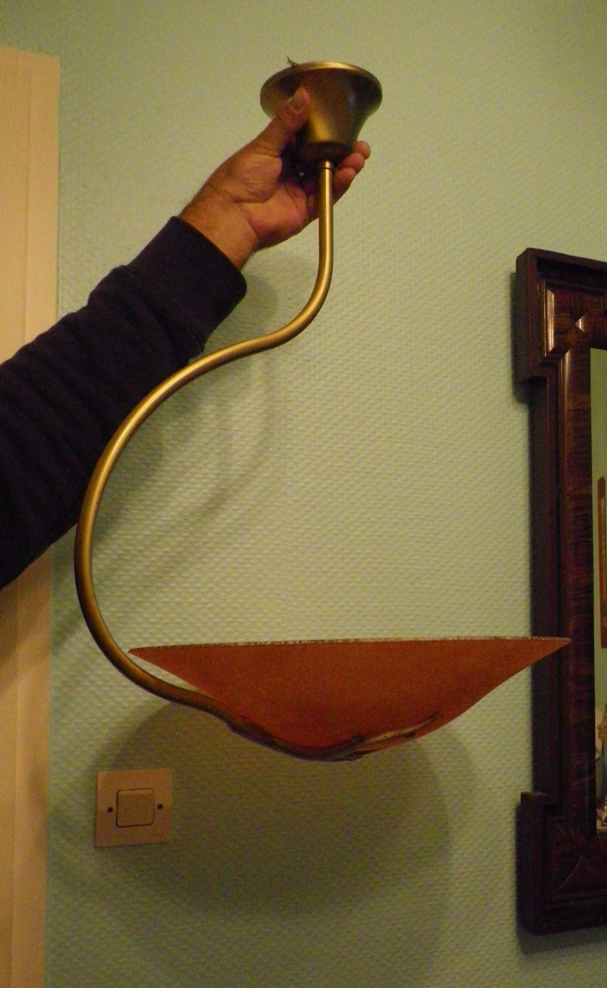 Asymmetrical hanging lamp with orange lampshade 70s/80s