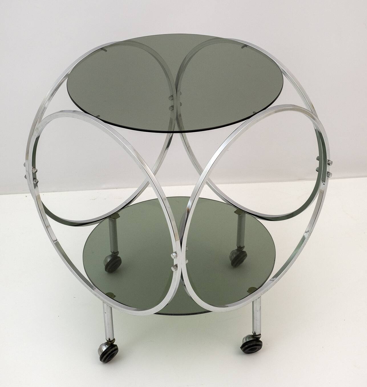 Space Age Vintage Steel and Smoked Glass Coffee Table, 1970s