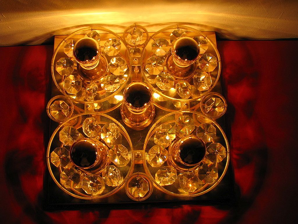 Lampe murale doré, cristaux de verre des années 1960