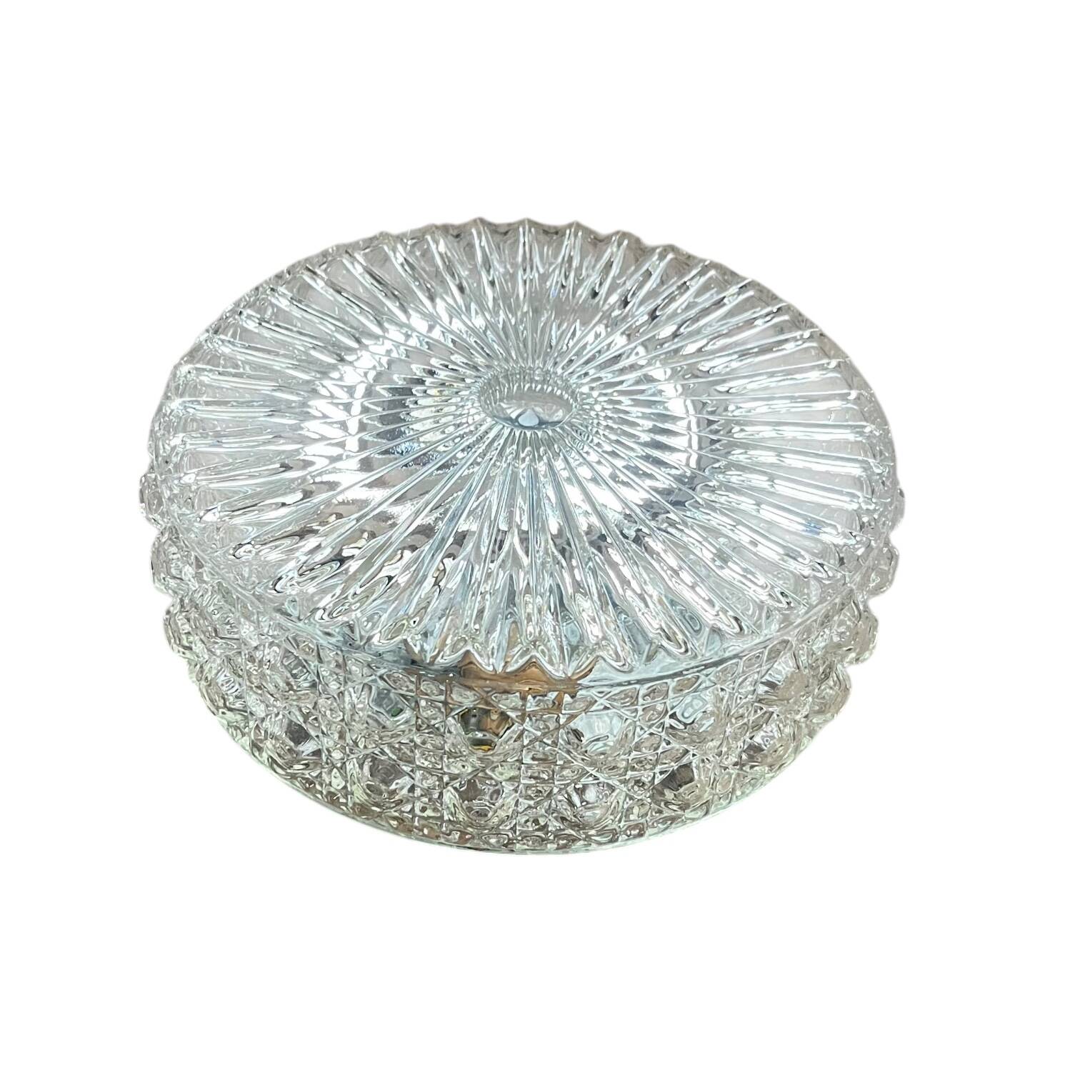 Vintage 1970s round wall light ceiling fixture with transparent glass.