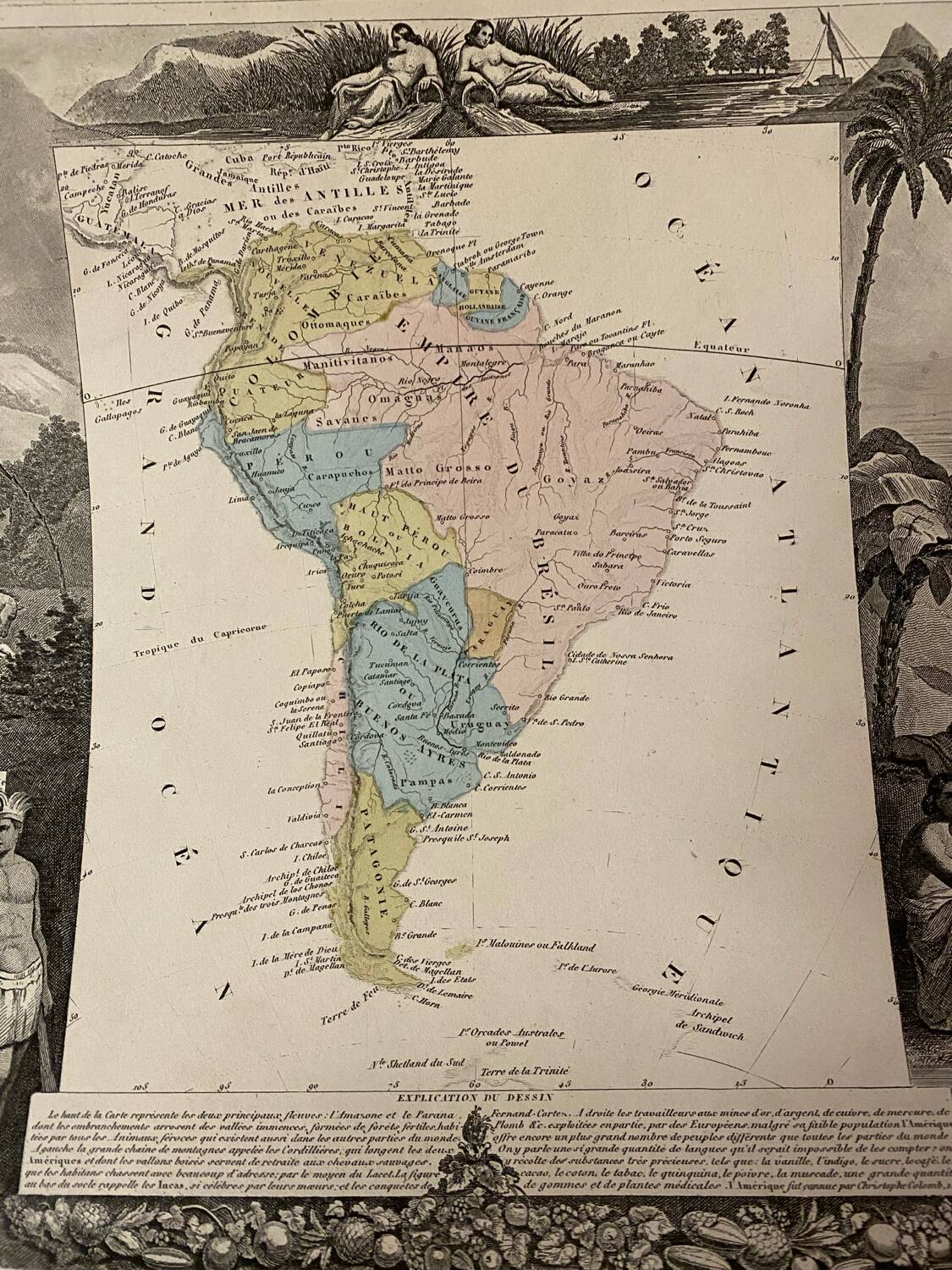Old illustrated map of South America