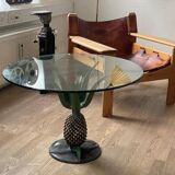 Art Deco pineapple side table in brass and iron, attributed to Maison Jansen, 1972