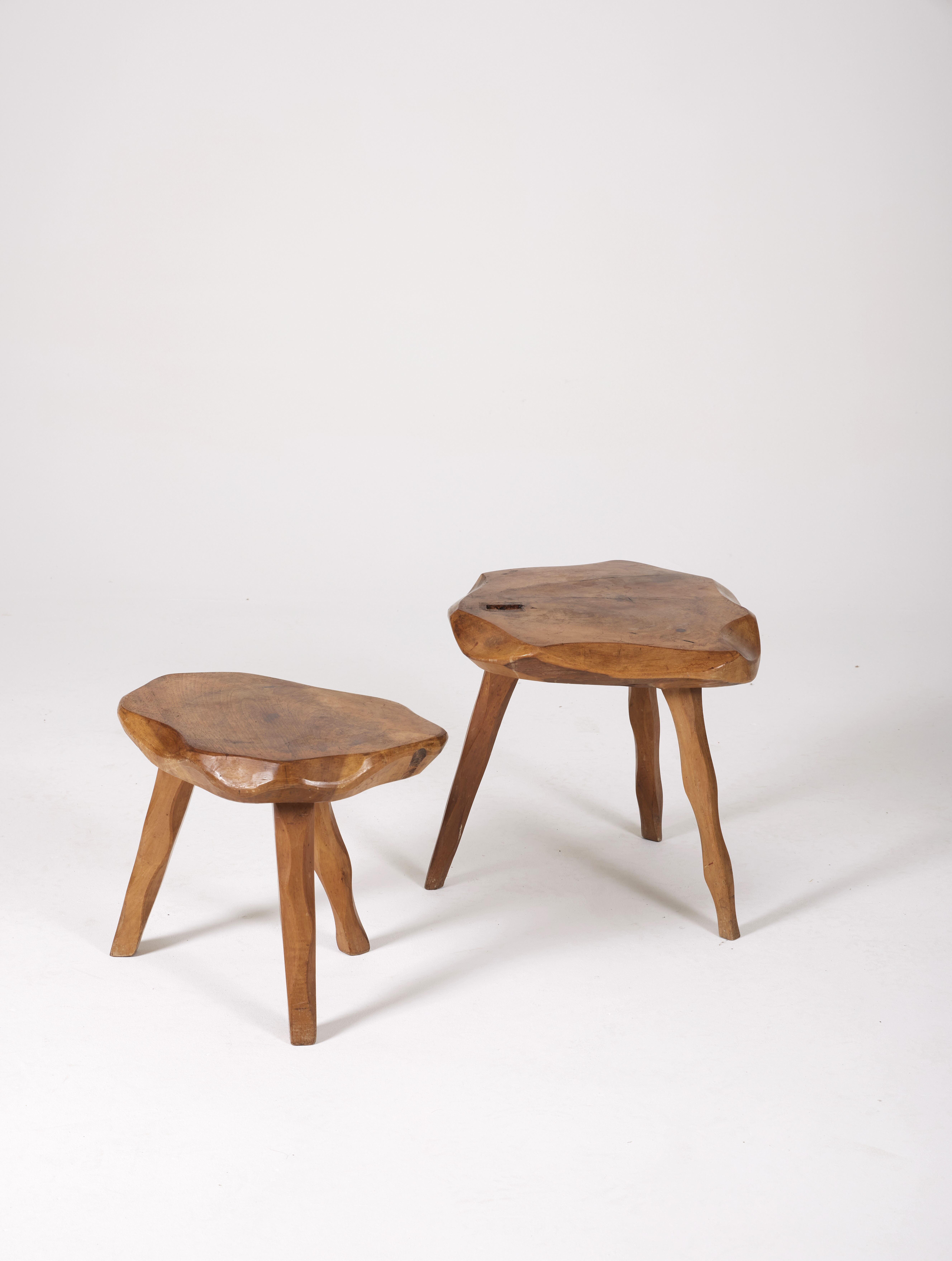 Paire de tabourets tripode brutaliste 1950s