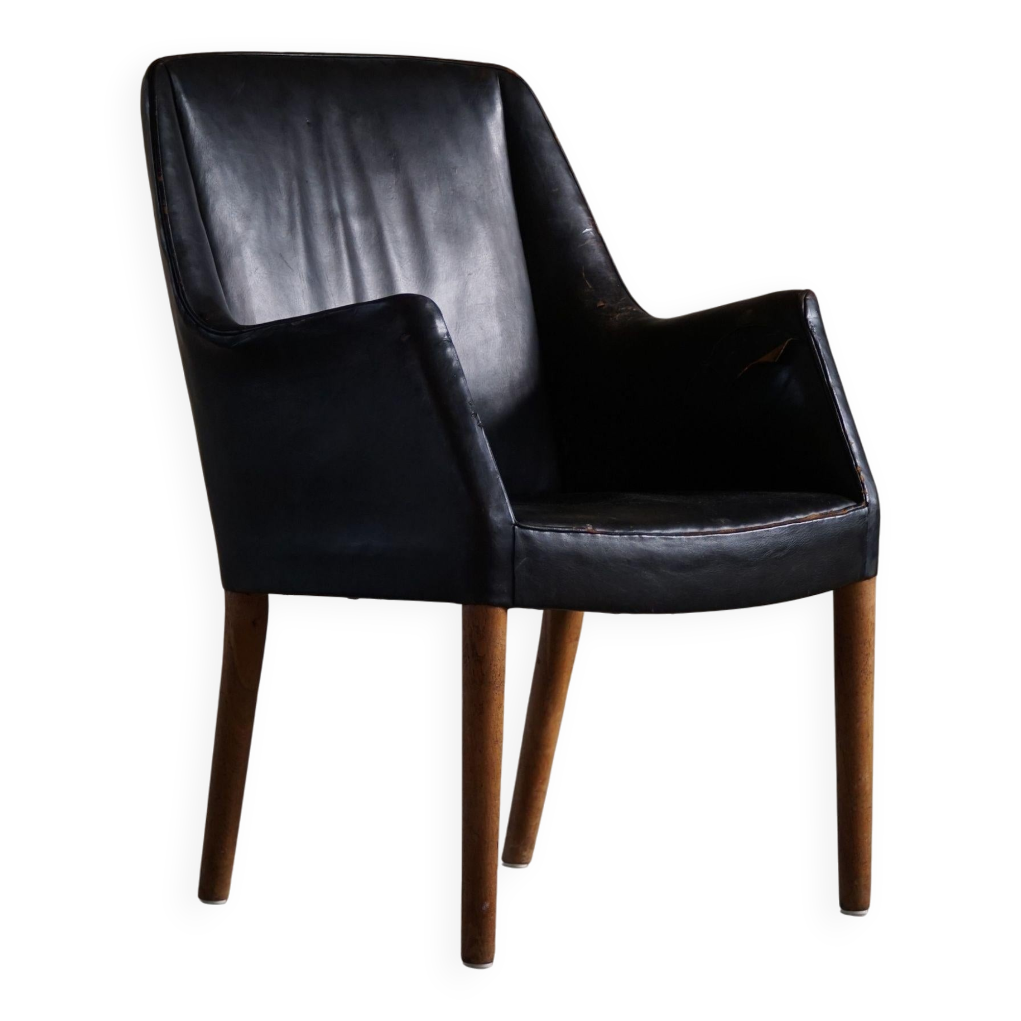 Fauteuil Danemark Moderne par Nanna Ditzel en chêne et cuir patiné, années 1950