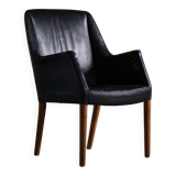 Fauteuil Danemark Moderne par Nanna Ditzel en chêne et cuir patiné, années 1950