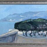 Vintage Mid-Century Modern "The Mediterranean" Swedish Coastal Scape Oil Painting, Framed