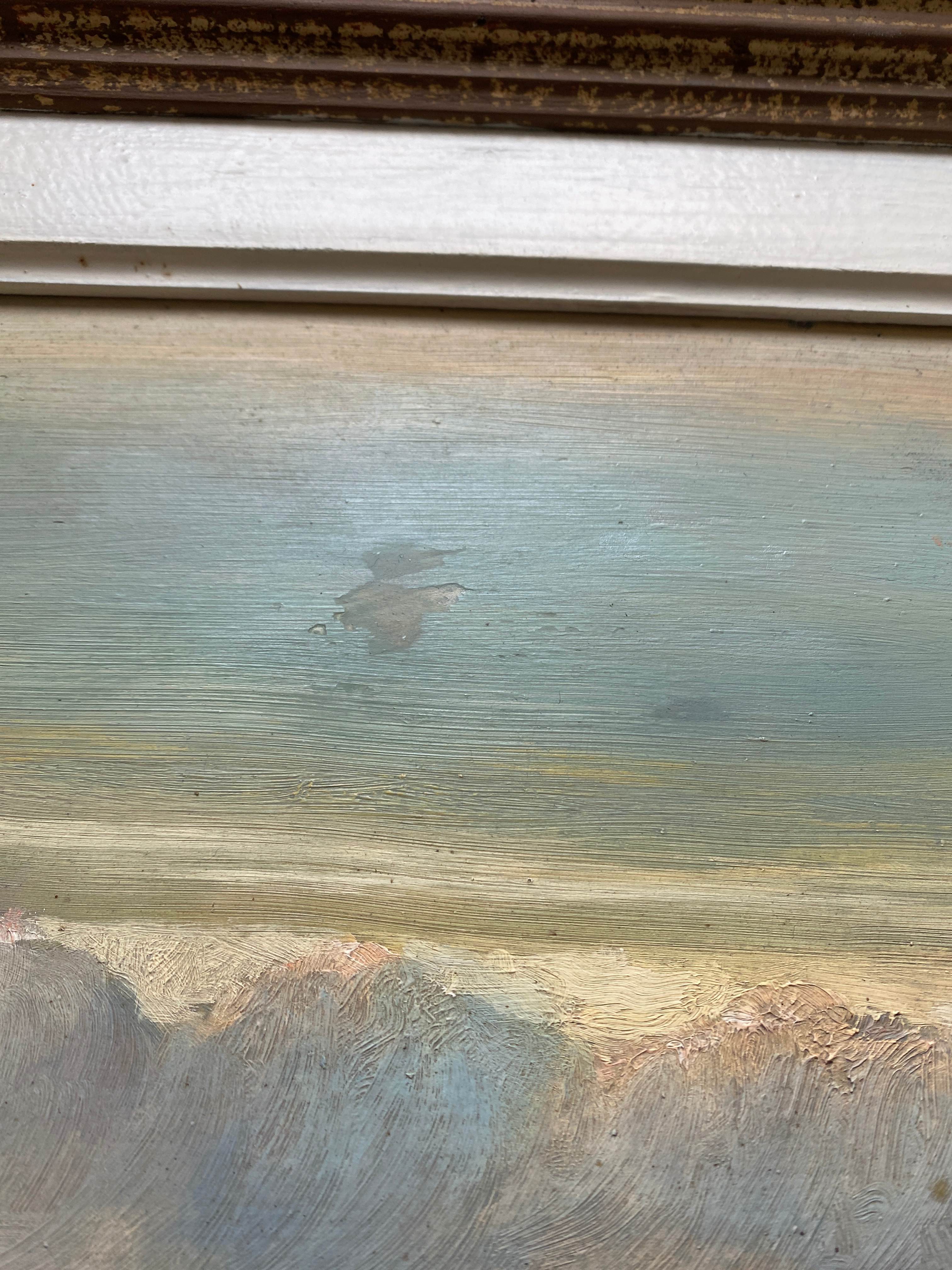 HSP painting "Seaside at sunset" signed O. Blanchard + Marine frame
