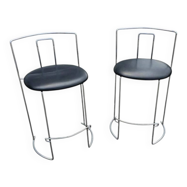 2 x tabouret Gaja par Kazuhide Takahama pour Simon Gavina / cuir noir — Beyit