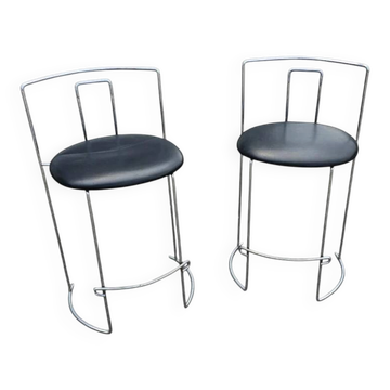 2 x tabouret Gaja par Kazuhide Takahama pour Simon Gavina / cuir noir