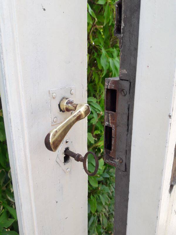 Old glazed door 211.5x105.5cm and its entrance door frame.