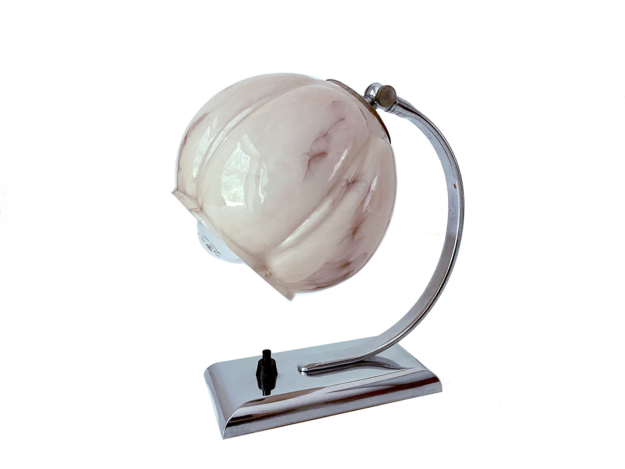 Table lamp art deco bauhaus, vintage 30s, opaline pink chrome