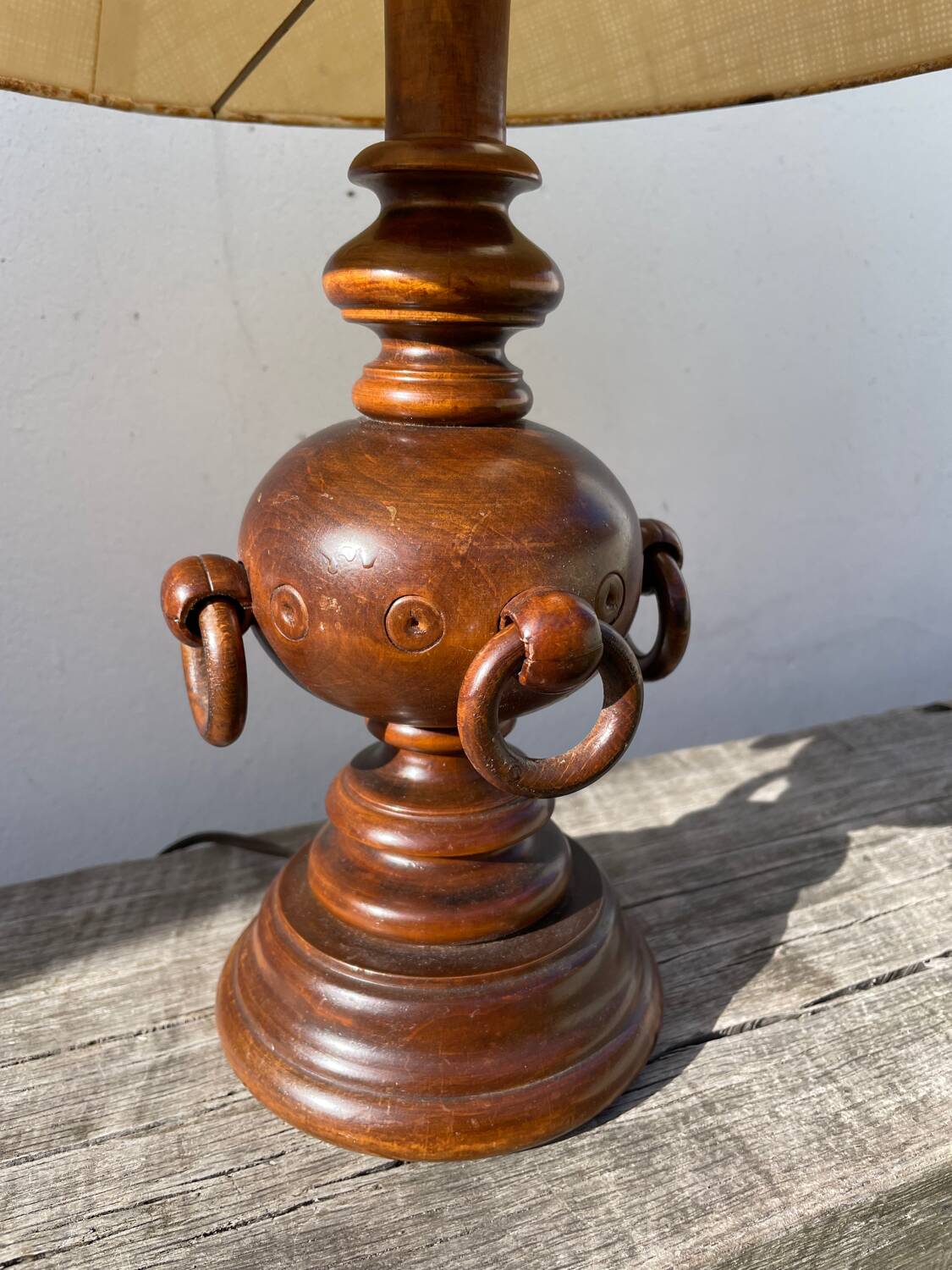 Turned wood lamp with rings