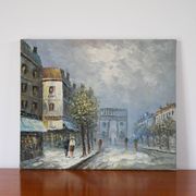 painting / oil on canvas streets of Paris under the snow vintage