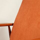 Vintage armchair orange burt corduroy upholstery , Henryk Lis, 1960, Poland