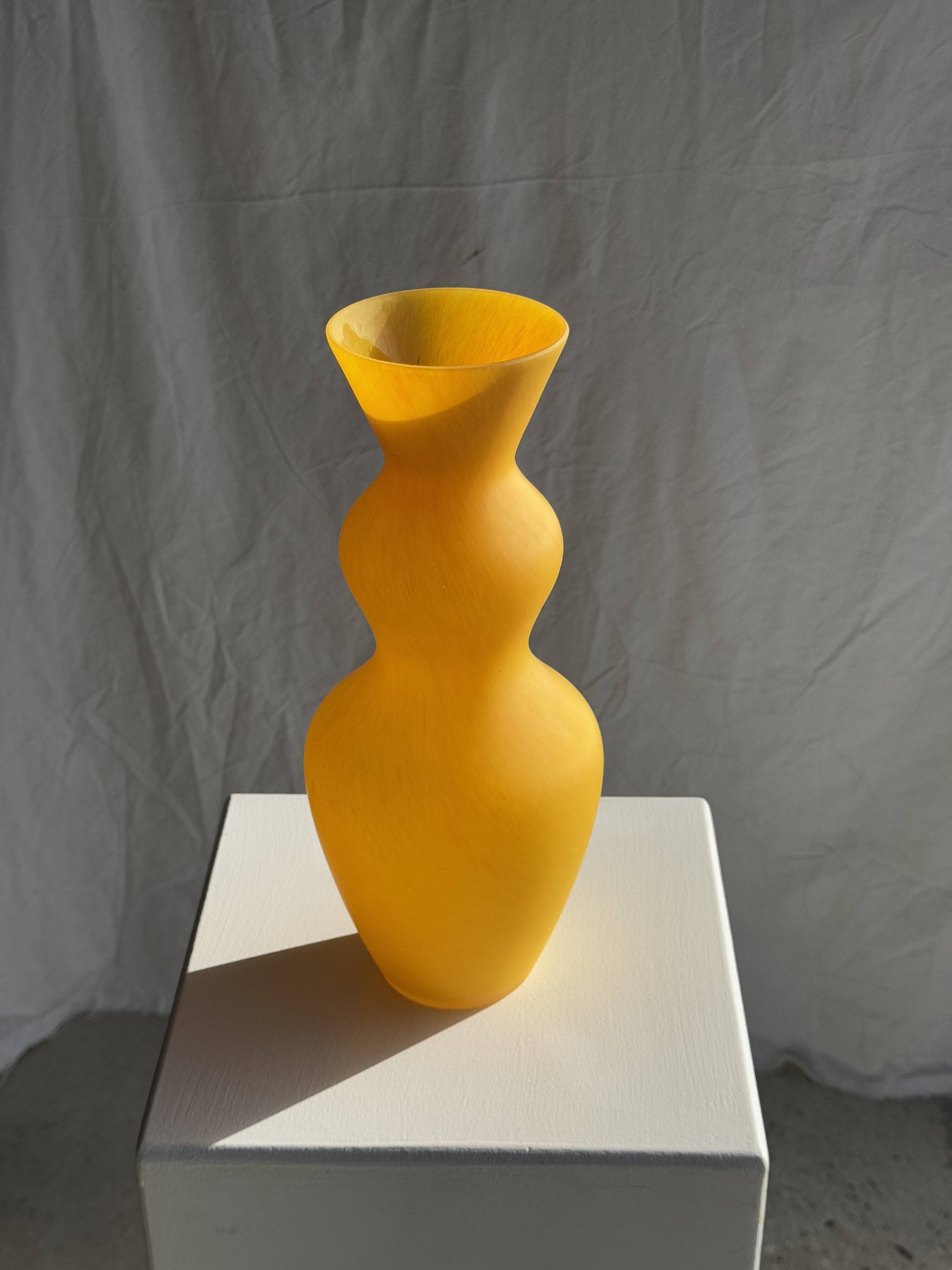 Modern vase in vintage opaline yellow glass H:30cm
