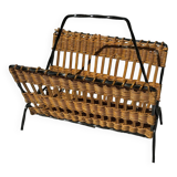 Vintage metal and wicker magazine rack
