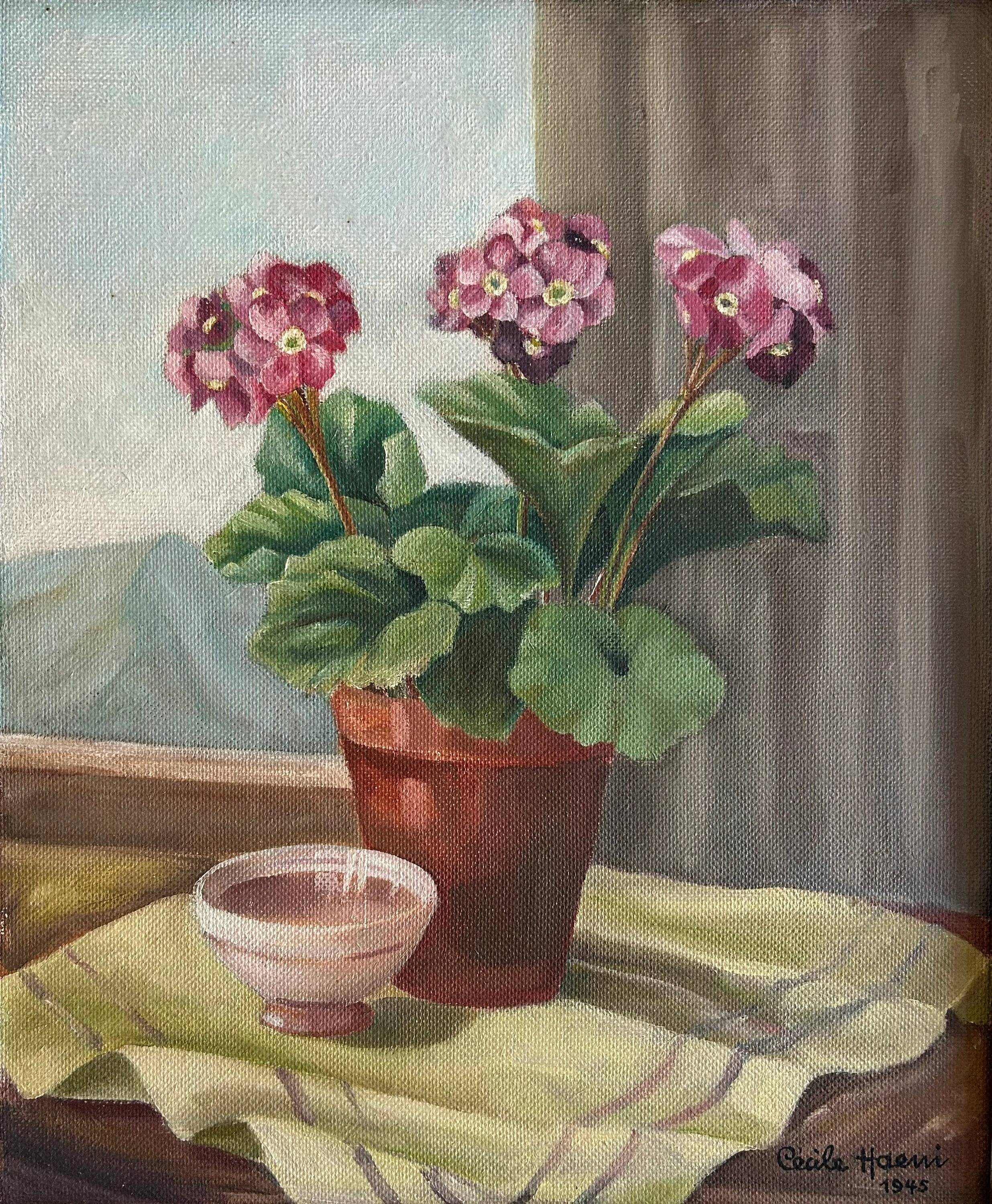 1940s Bouquet of Hydrangeas Still Life Oil Painting