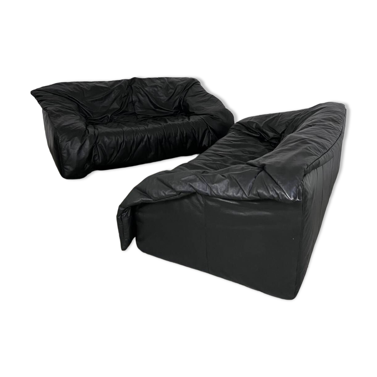 Vintage sofa set roset line Flou Flou designer sofa 80s black leather