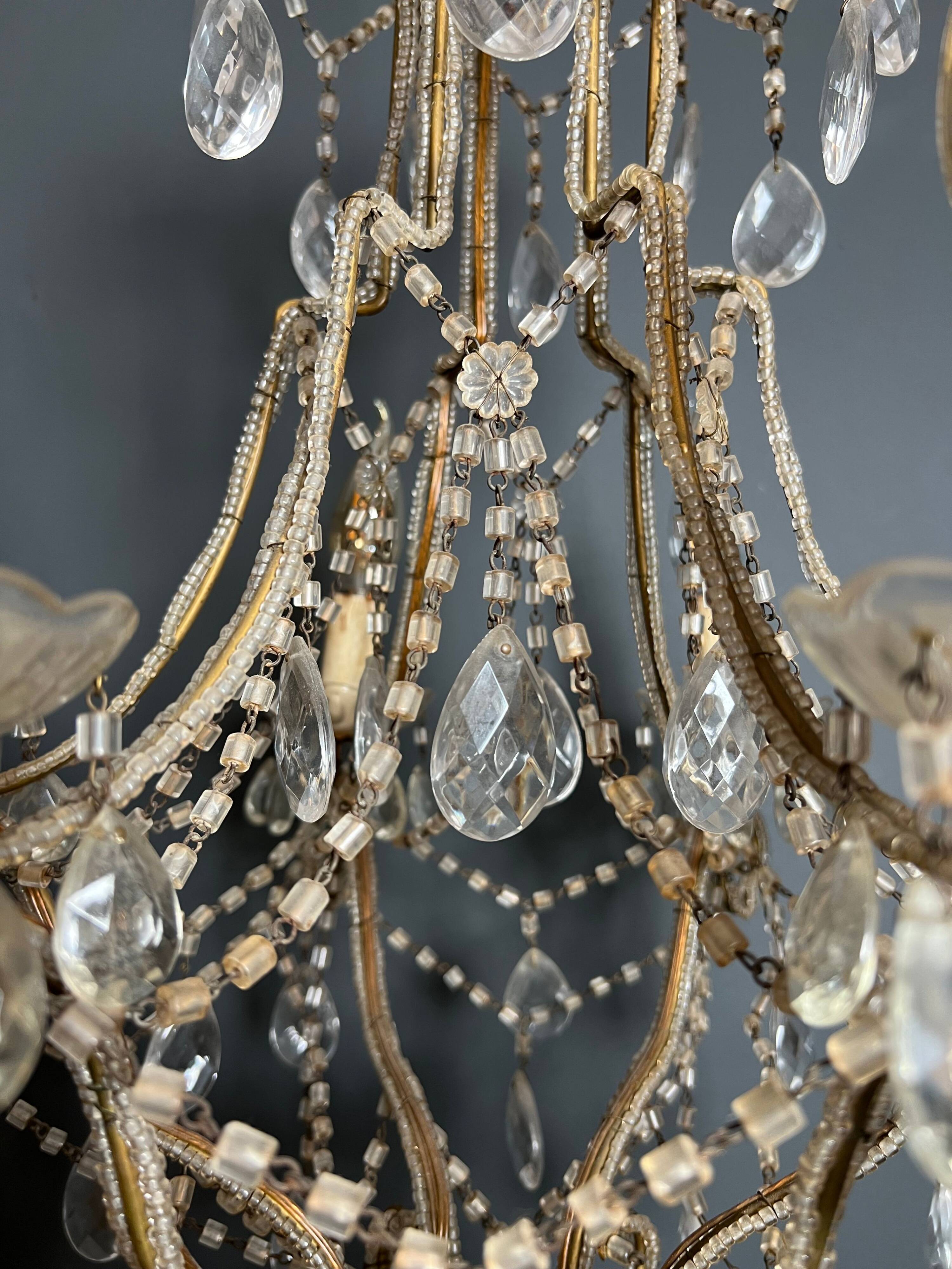 Lustre italien à perles et cristaux