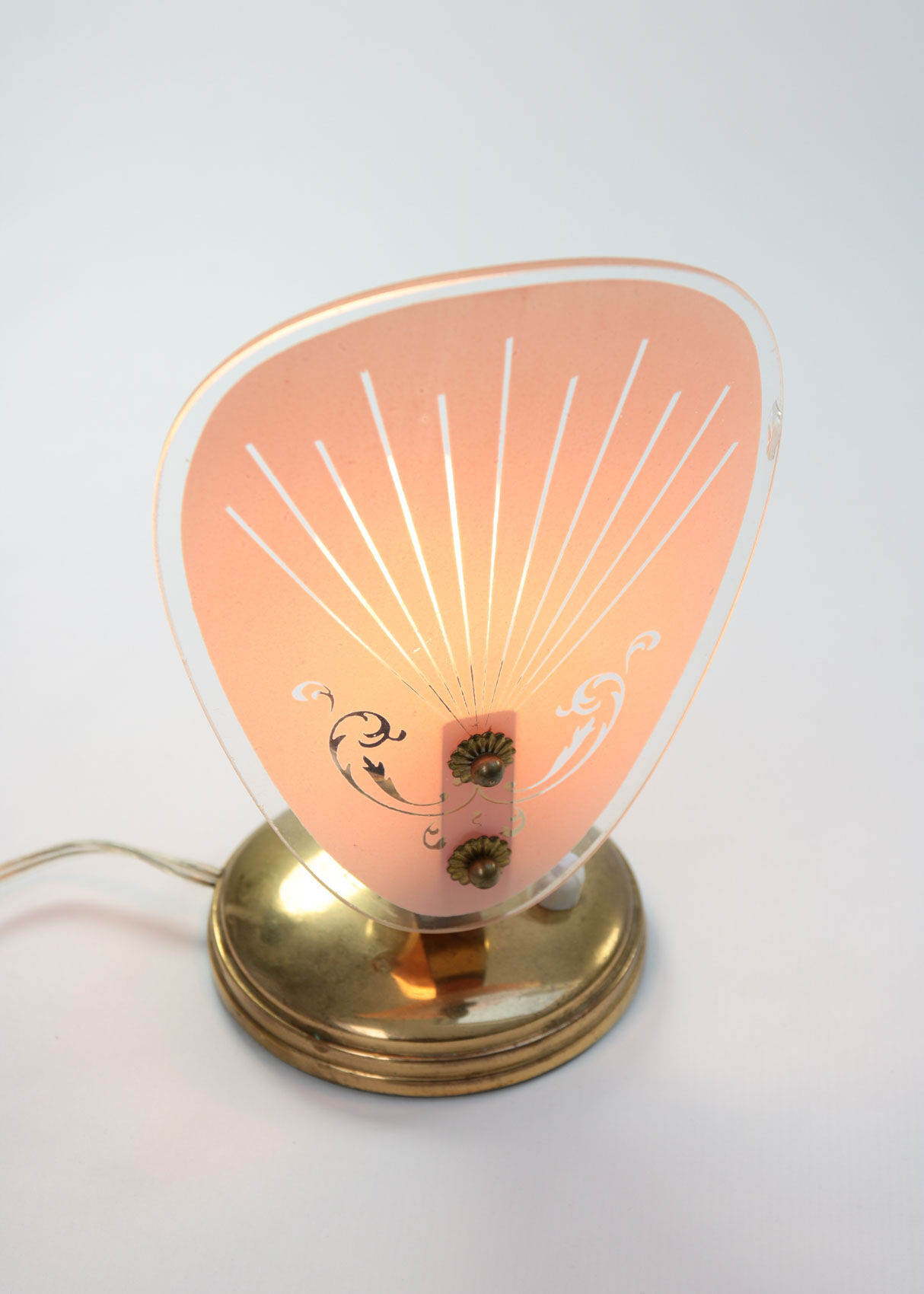 Set of 2 mid-century pink glass table lamps, 1950s