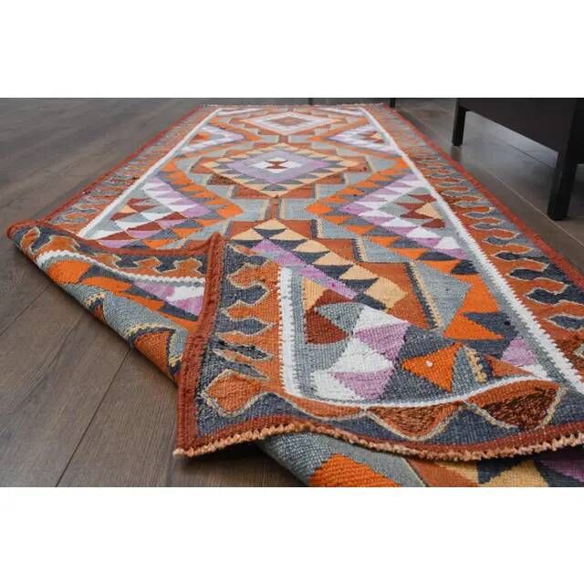 1970s Vintage Turkish Oushak Handmade Wool Cotton Brown Runner Rug 101x314