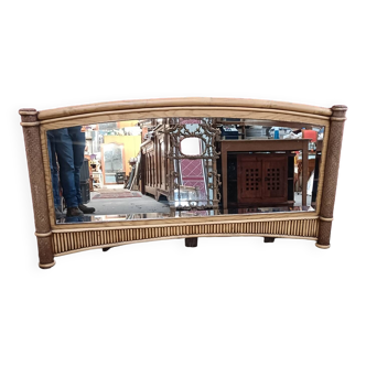 Vintage wall mirror in bamboo and canework, beveled glass