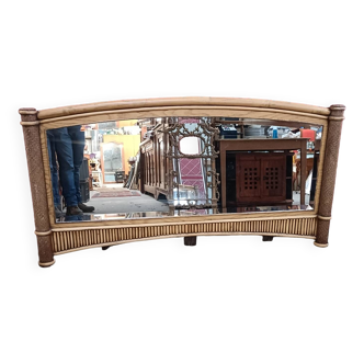 Miroir mural vintage en bambou et cannage, glace biseautée