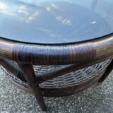 Round rattan and bamboo coffee table, vintage 1960