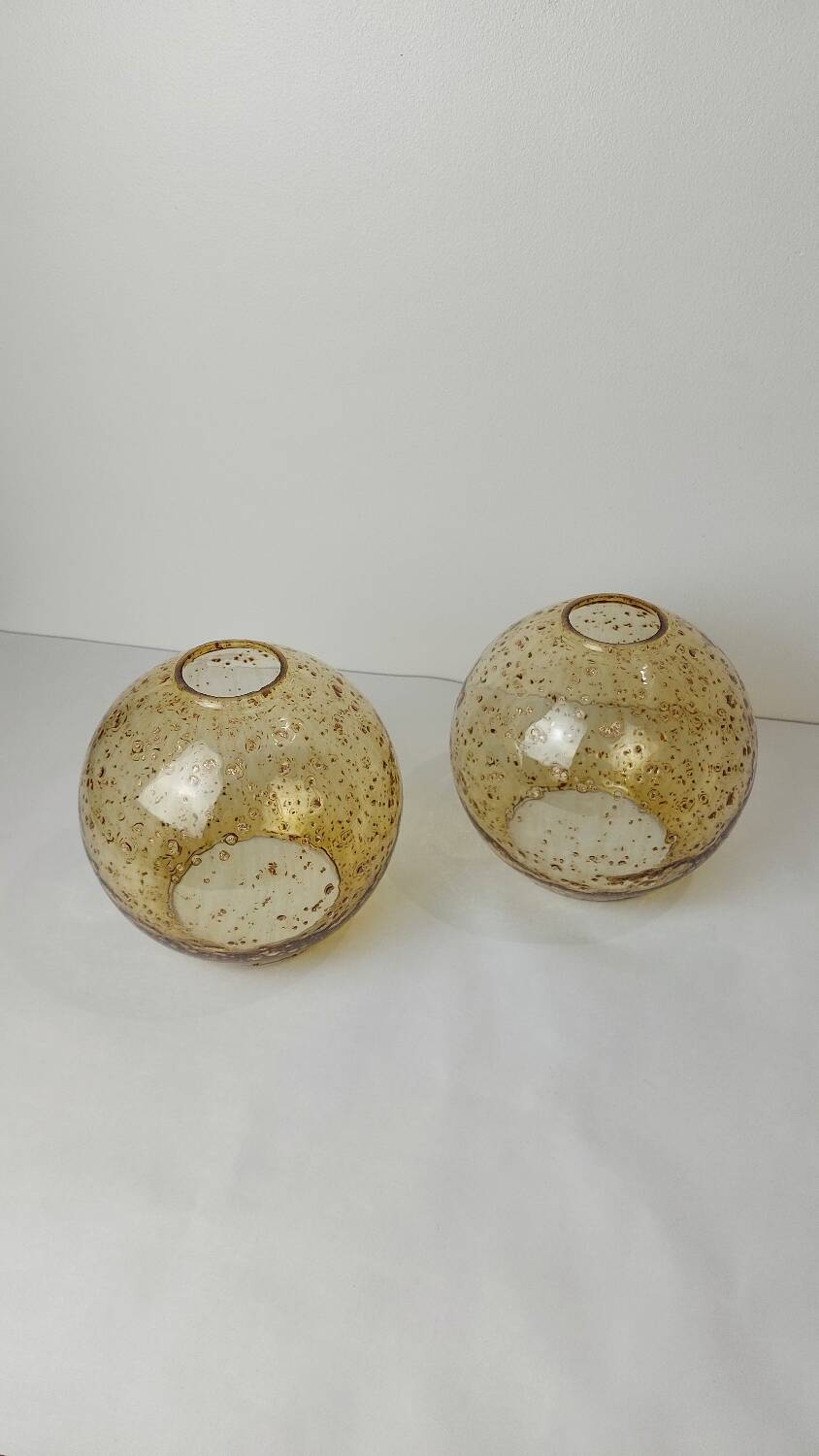 Duo amber glass globes 70s