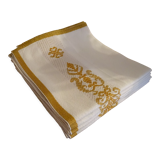 6 serviettes de table brodées blanches et camel 47 x 45