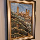 Peinture à l'huile De Hans Lindén /1938 / San Gimignano Italie